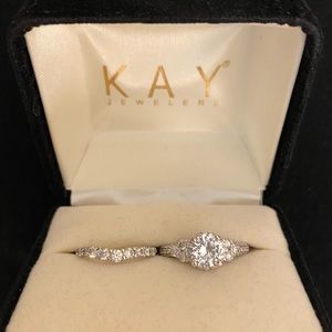 White gold wedding band 1 1/8 ct w/ White Sapphire center stone Enhancer 3/8 ct